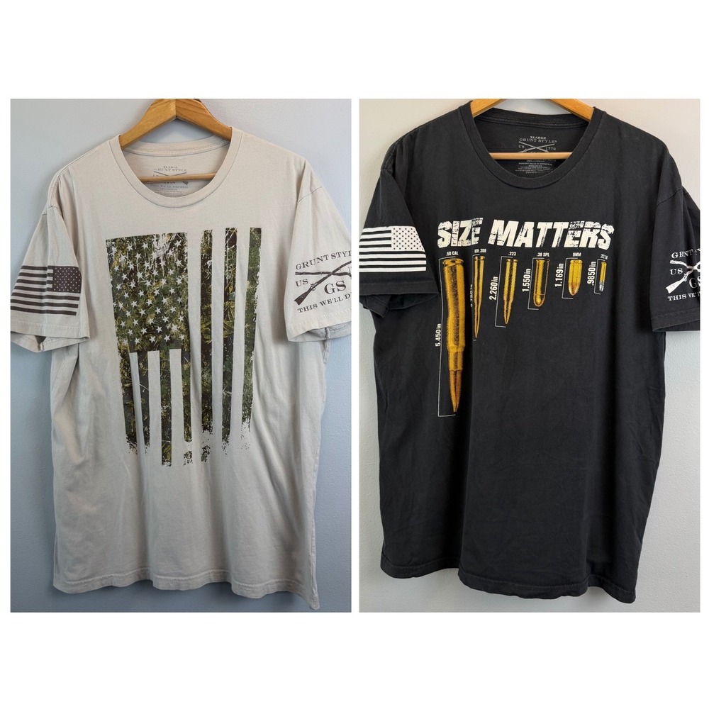 Grunt Style Mens XL 2 T-Shirts Bullet Camo Flag Patriotic Cotton Size Matters